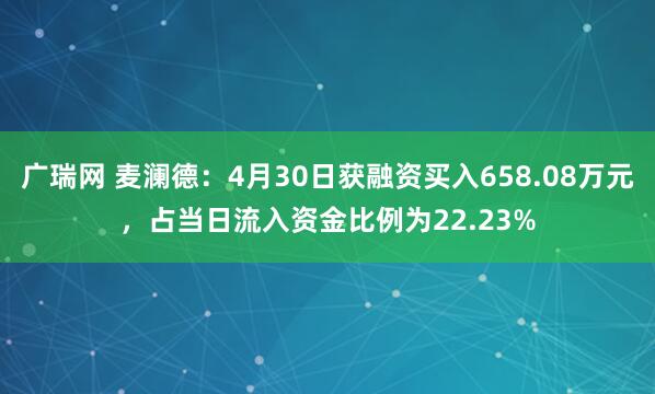 广瑞网 麦澜德：4月30日获融资买入658.08万元，占当日流入资金比例为22.23%