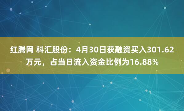 红腾网 科汇股份：4月30日获融资买入301.62万元，占当日流入资金比例为16.88%